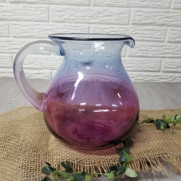 Purple ombre pitcher w/ gold butterflies - Picture 4 of 12